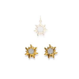 ohrstecker, edelweiss, ohrschmuck, blüte, blumen, schweiz, goldschmuck, weissgold, gelbgold, stecker, sahak, goldschmiede, jewellery, swissmade, winterthur, damenschmuck, kinderschmuck